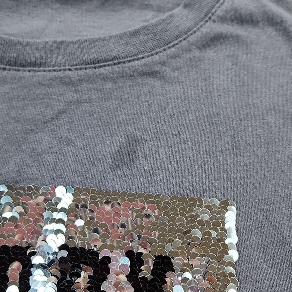 🔹️Cotton On Gray w/Sequined Happy Hangry Short Sleeve Top Medium - Picture 12 of 12